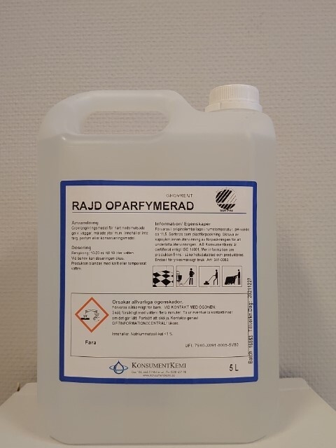 Rengöringsmedel grovrent Rajd Oparfymerad, 5L oparf pH=9,9/11 Svanen - RAJD