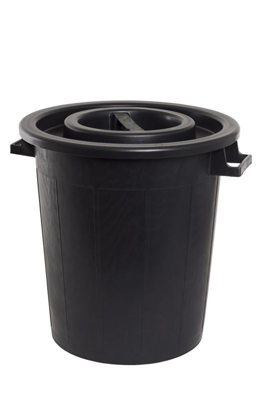 Papperskorg rund, 50L med handtag svart - 1