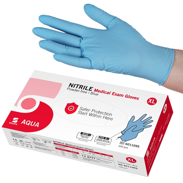 Handske us nitril Selefa pf, XL AQUA Blue AQL 1,5 - SELEFA®