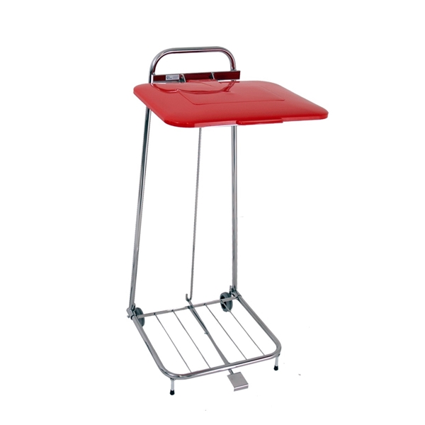 Säckställ med 2 hjul och lock, 125L röd med pedal - Hykab