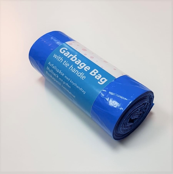 Avfallspåse LLD plast knyt, 30L 280/240x590mm 22my blå - NPA Plast