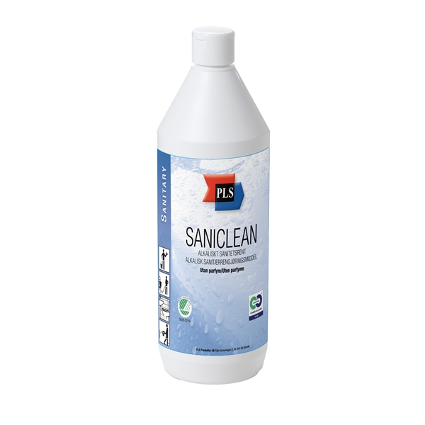 Sanitetsrent Saniclean, 1L oparf pH=10,5/8,5 Svanen - PLS