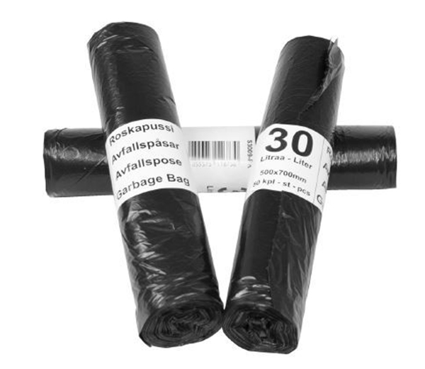 Avfallspåse HD plast , 30L 500x700mm 9my svart - NPA Plast