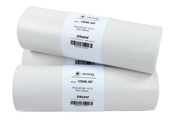 Avfallspåse LD plast Basko 60, 110L 870x850mm 20my vit - NPA Plast