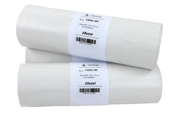 Avfallspåse LD plast Basko 40, 90L 800x750mm 25my vit - NPA Plast