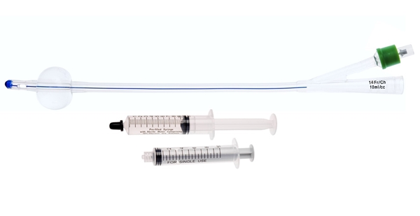 Kateter 2-vägs med spruta UnoQuip, 10ml ch14 24cm silikon Nel - UnoQuip