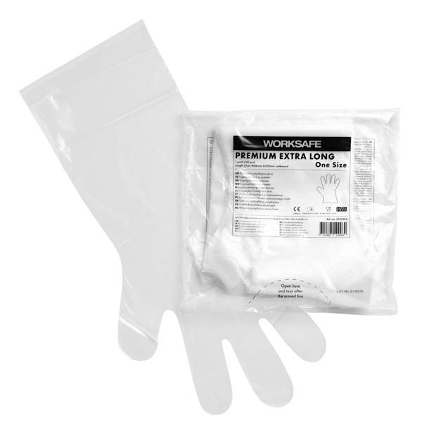 Handske PE Worksafe Extra Long, One Size, 53cm, präglad  - Worksafe