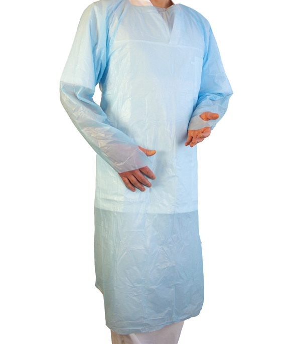 Förkläde pl engångs lång ärm , 98x120cm 30my blå dispkrt - POLYNOVA