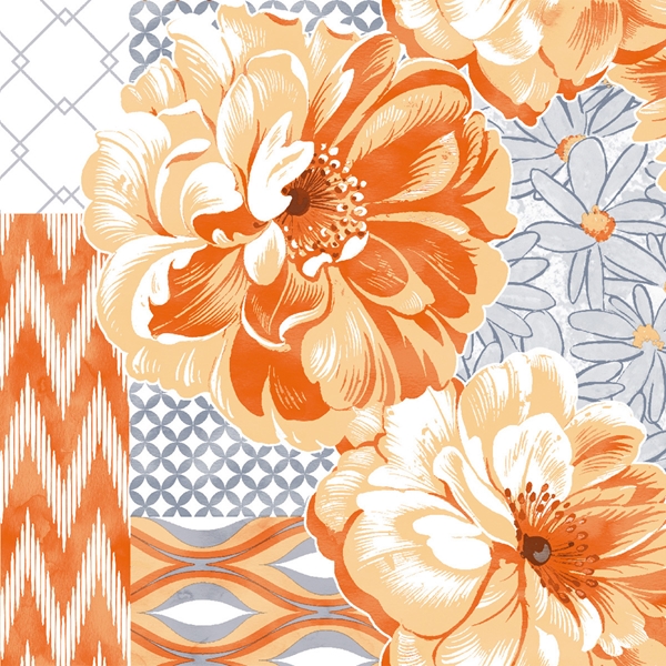 Servett Airlaid 1/4-vikt 1L, 40x40cm orange blommor - Mank