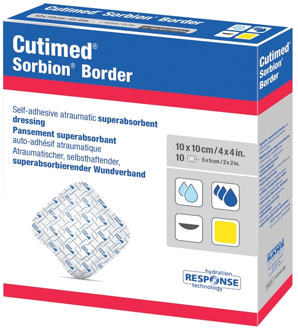 Superabsorberande förband Cutimed Sorbion, 10x10cm silikon Border - Cutimed - 1