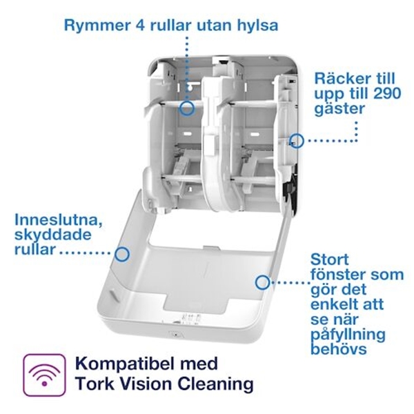 Dispenser toalettpapper T7, Optiserve 4 rle vertikal vit - Tork - 2