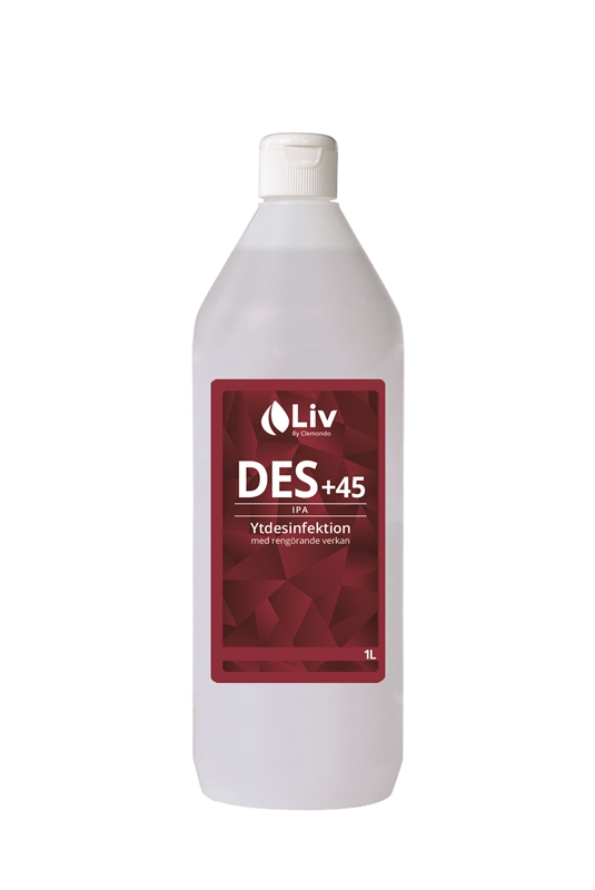 Ytdesinfektion Liv IPA 45%, 1000ml flaska m tensid CE - LiV