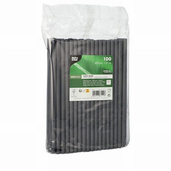 Papperssugrör rakt pure, 21cm Ø8mm svart - Papstar - 2