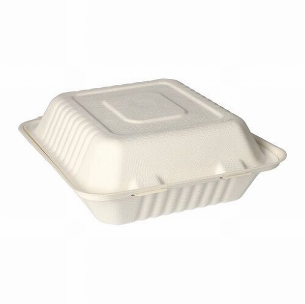 Matlåda take-away bagasse, 7,7x20x22cm vit hänglock - Papstar - 2