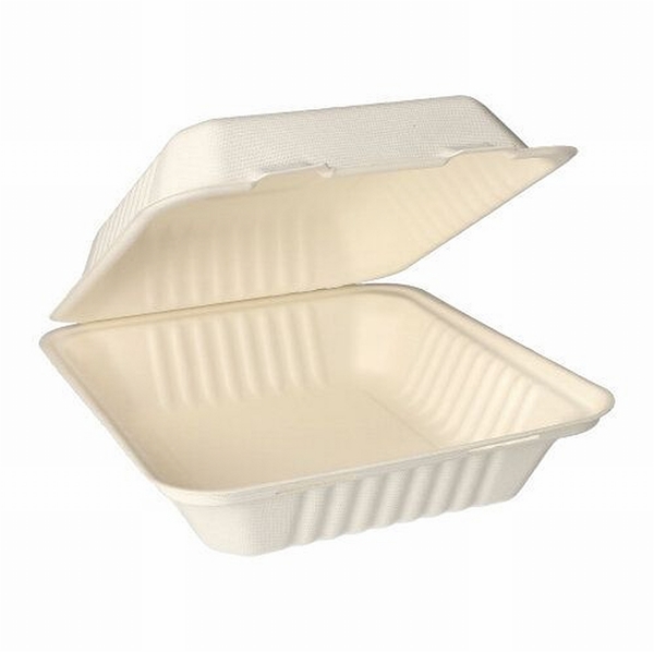 Matlåda take-away bagasse, 7,7x20x22cm vit hänglock - Papstar - 1