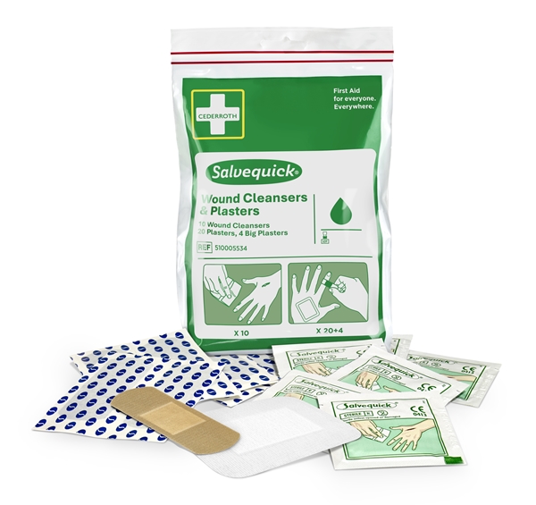 Förbandspåse Salvequick, 10tvättare+24plåster