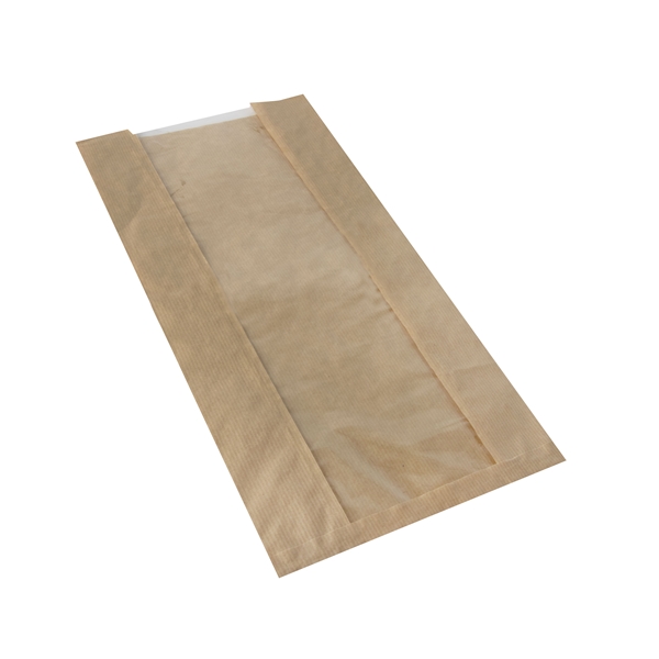 Brödpåse med fönster papper, 47x20x9cm brun - Papstar