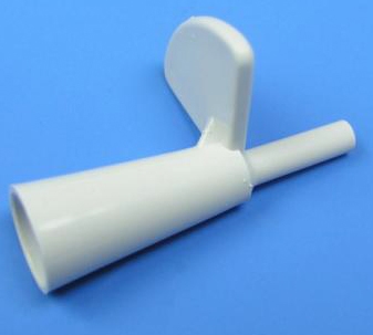 Spolmunstycke med säkerhetsvinge, för sårspruta m kateterkona