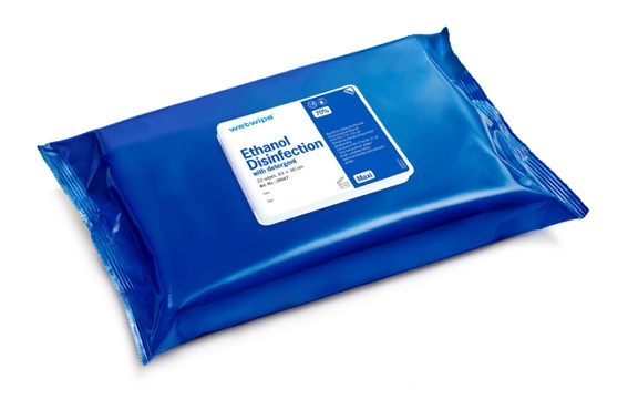 Desinfektionsduk med etanol och tensid engångs, 43x30cm Wet Wipe Maxi blå - WipeClean
