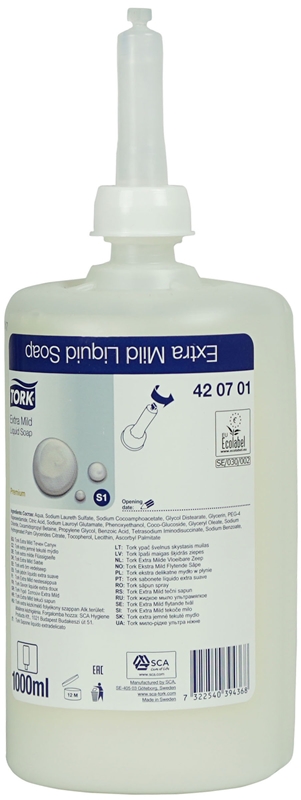 Tvål flytande Tork Premium S1, 1L Extra Mild oparfymerad - Tork - 1