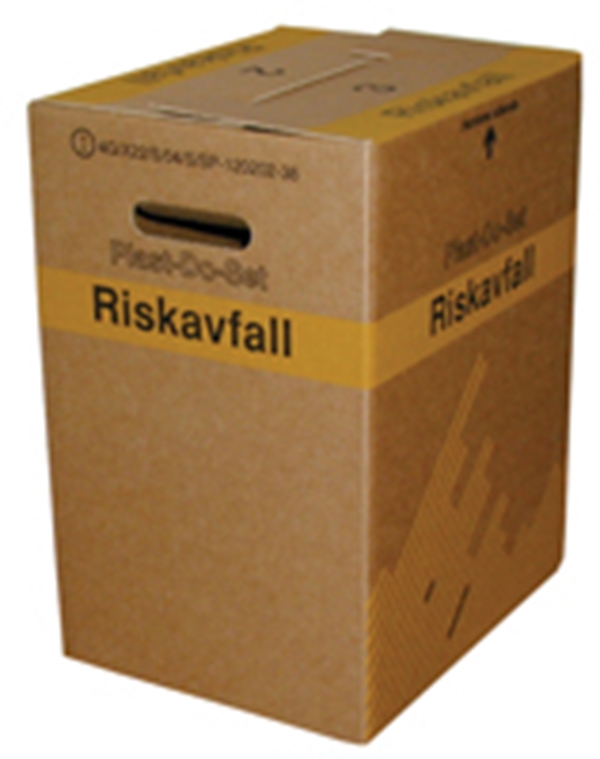 Sopsäckskartong riskavfall, 38L utan säck gul med text