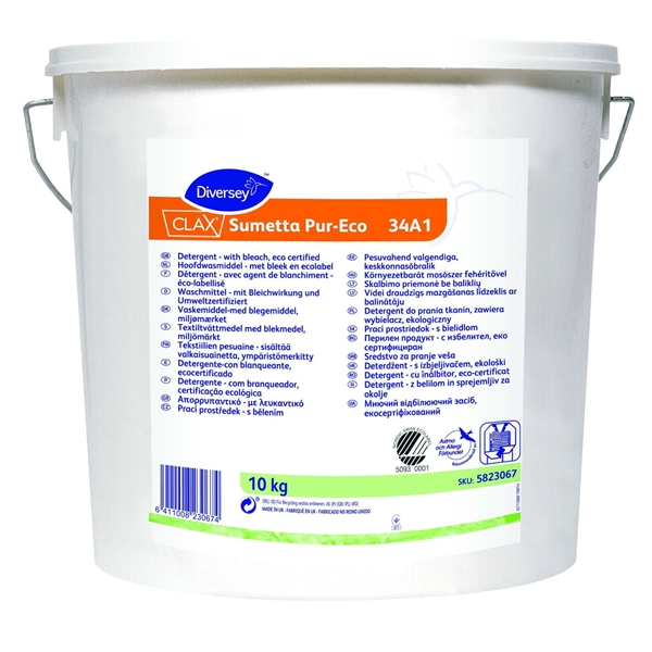 Tvättmedel pulver kulörtvätt, 10kg Clax Sumetta Pur-Eco 34A1
 - Clax