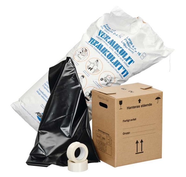 Sopsäckskartong farligt avfall, 38L 338x270x420mm med säck