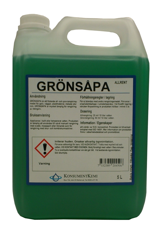 Grovrengöringsmedel såpa Grönsåpa, 5L parf pH=10,5 Bra Miljöval