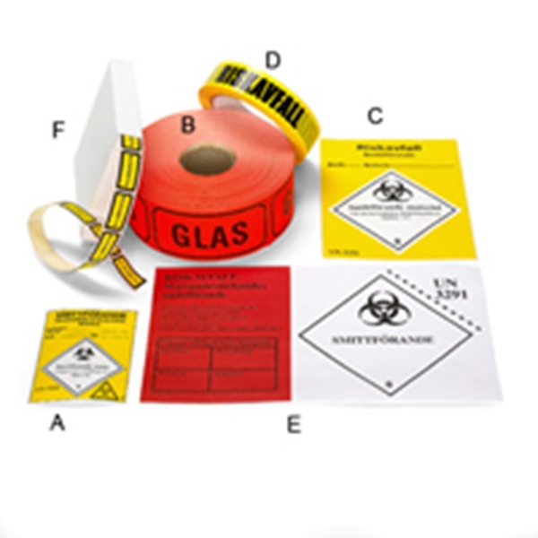 Etikett Blodsmitta självhäftande, 15x30mm gul/svart text 250/fp