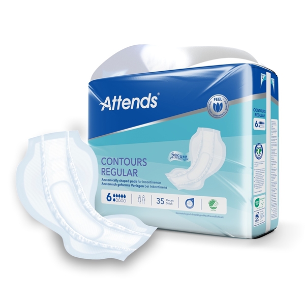 Inkontinensskydd för fixering i byxa, Attends Contours Regular 6 - Attends