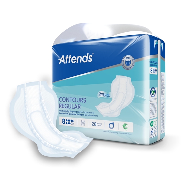 Inkontinensskydd för fixering i byxa, Attends Contours Regular 8 - Attends