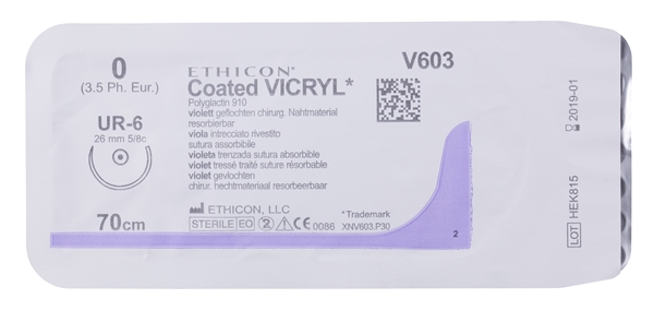 Sutur Vicryl 0 V603H, 70cm nål UR-6 - Vicryl