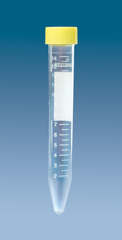 Rör konisk botten med skruvlock gult, 15ml D17xH120mm PS sterilt