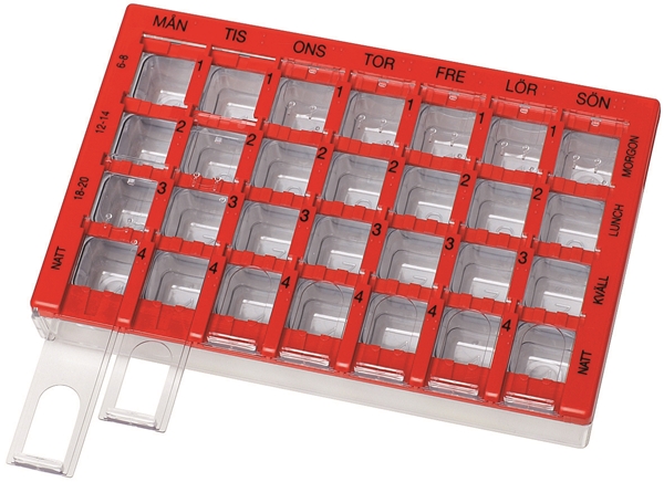 Doseringsask för läkemedel Dosett Maxi, 28-fack 7-dagar röd