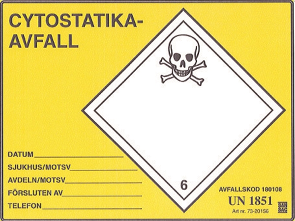 Etikett Cytostatikaavfall, 150x200mm UN 1851 rle100