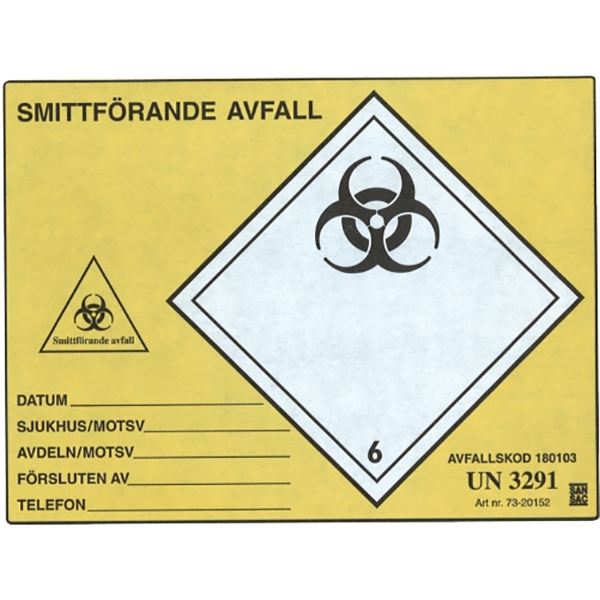 Etikett Smittförande/kl avfall, 150x200mm UN 3291 rle100