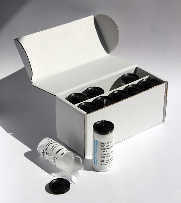 Kapillärrör blodcaps Vitrex, 20µl svart utan tillsats