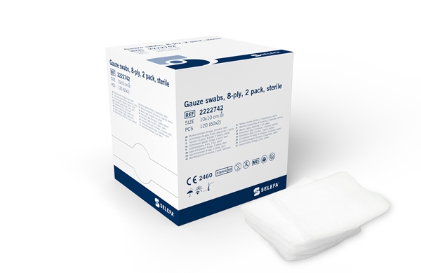 Kompress gasväv 8L 2p Selefa, 10x10cm steril - SELEFA® - 1
