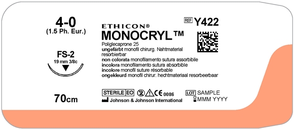 Sutur Monocryl 4-0 Y422H, 70cm nål FS-2 ofärgad - Monocryl