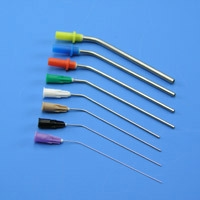 Öronsugkanyl metall enkelböjd, 3,0x80mm blå rund hub