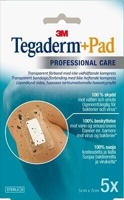Sårfilm med dyna Tegaderm + Pad, 5x7cm (dyna 2,5x4cm) konsfp - Tegaderm