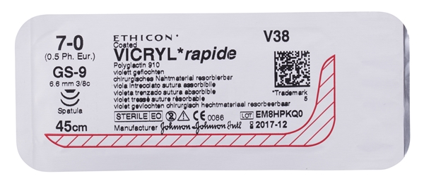 Sutur Vicryl Rapid 7-0 V38G, 45cm Nål 2XGS-9 stl 6,6 - Vicryl