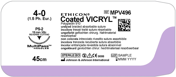 Sutur Vicryl 4-0 MPV496H, 45cm nål PS-2 - Vicryl