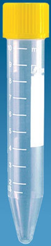 Rör konisk botten med skruvlock gult, 10ml D16xH100mm PP sterilt