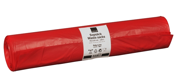 Sopsäck LLD plast co-ex, 125L 750x1150mm 32my röd
