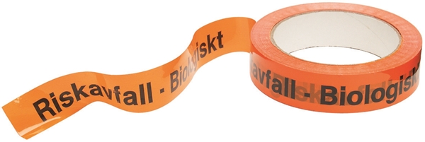 Märktejp, 25mmx66m orange/svart text