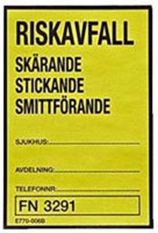 Etikett självhäftande 80x120mm, Stickande/smittförande riskavf