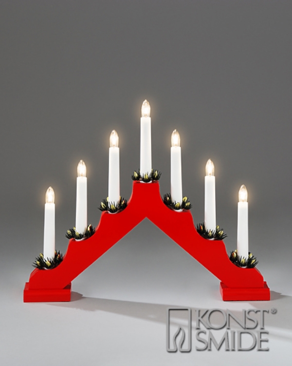 Elljusstake advent, 7-armad i rödlackat trä S-märk