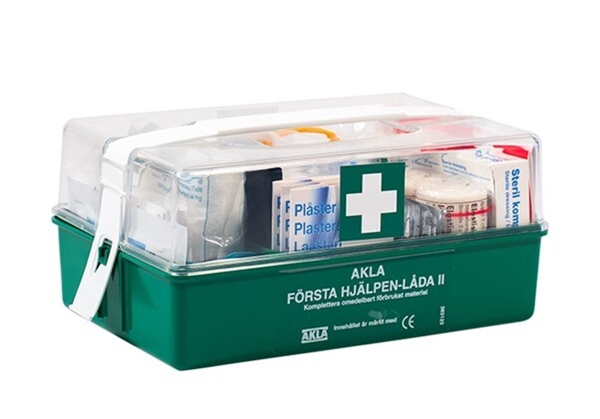Första hjälpen låda Akla, 25x17x12cm plast komplett