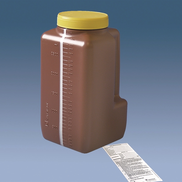 Urinuppsamlingsflaska Sarstedt, 3,0L 24h PE graderad brun